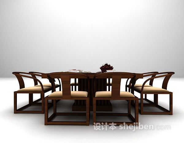 中式木质桌椅免费3d模型下载