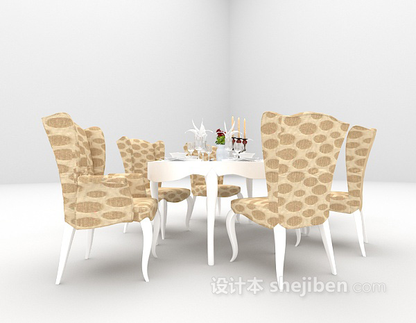 欧式风格白色餐桌推荐3d模型下载