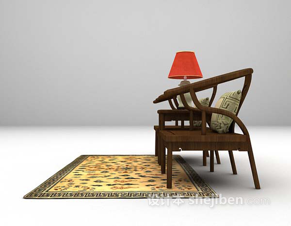 中式风格中式棕色桌椅组合免费3d模型下载