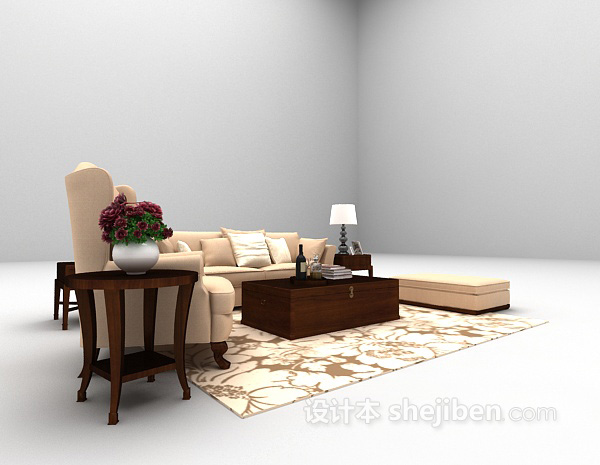 欧式风格浅色欧式沙发推荐3d模型下载