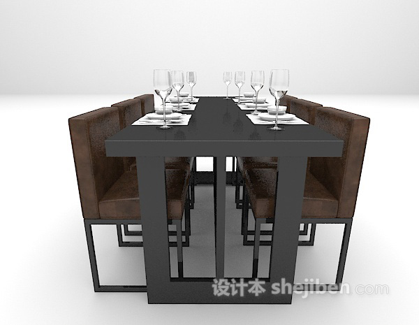 设计本现代黑色餐桌组合大全3d模型下载