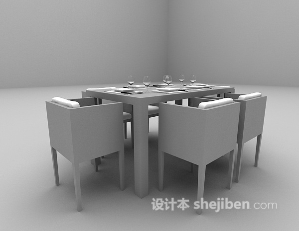 现代风格现代木质餐桌推荐3d模型下载
