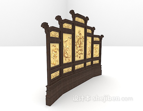 中式风格木质屏风3d模型下载