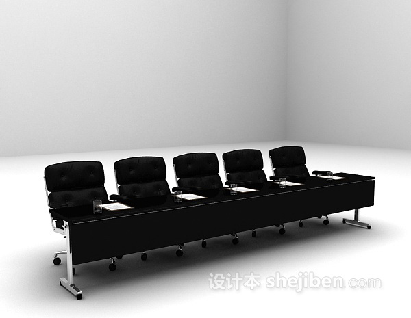 免费黑色单排会议桌3d模型下载