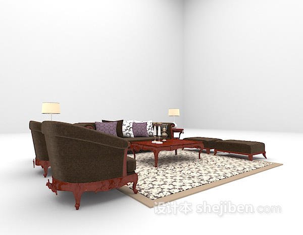 欧式风格欧式棕色沙发免费3d模型下载