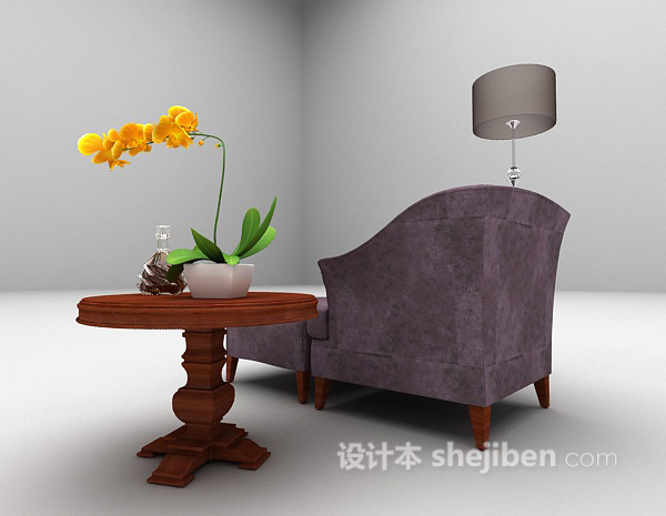欧式风格紫色布艺沙发3d模型下载