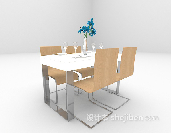 现代风格2015白色餐桌组合欣赏3d模型下载