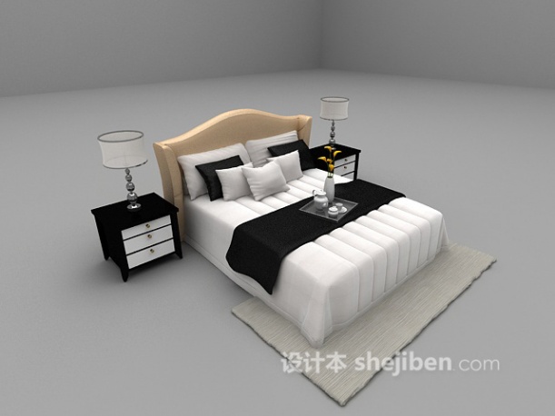 现代风格现代双人床3d模型下载