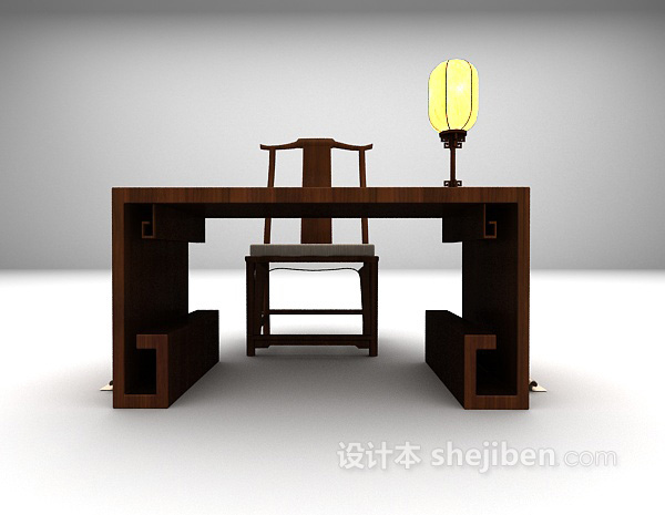 设计本典型中式书桌3d模型下载