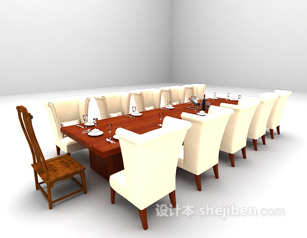 欧式风格欧式长形桌椅3d模型下载