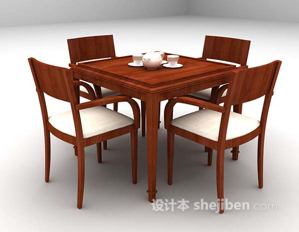 设计本中式木质桌椅3d模型下载