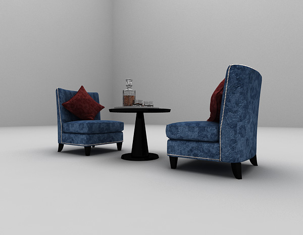 免费蓝色单人沙发3d模型下载