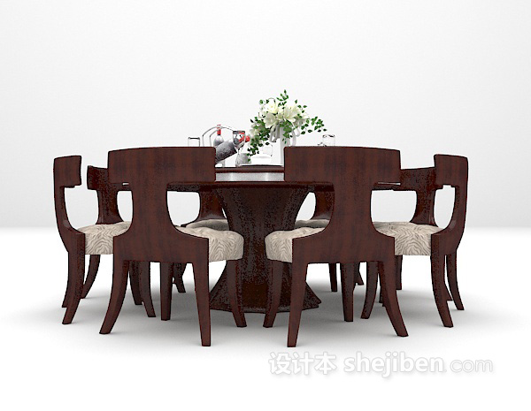 棕色桌椅3d模型下载