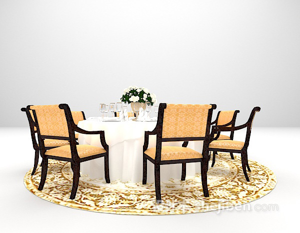 欧式棕色带地毯餐桌组合欣赏3d模型下载