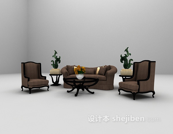 设计本欧式棕色组合沙发3d模型下载
