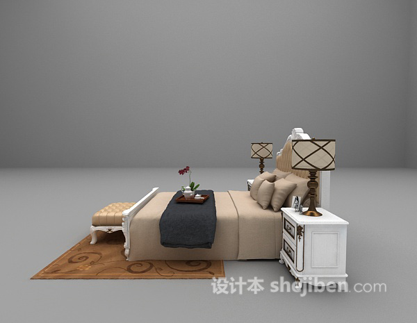 设计本欧式白色床具3d模型下载
