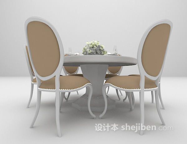 圆形六人餐桌3d模型下载
