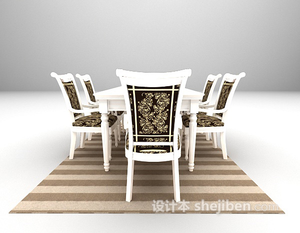 设计本欧式白色餐桌3d模型下载