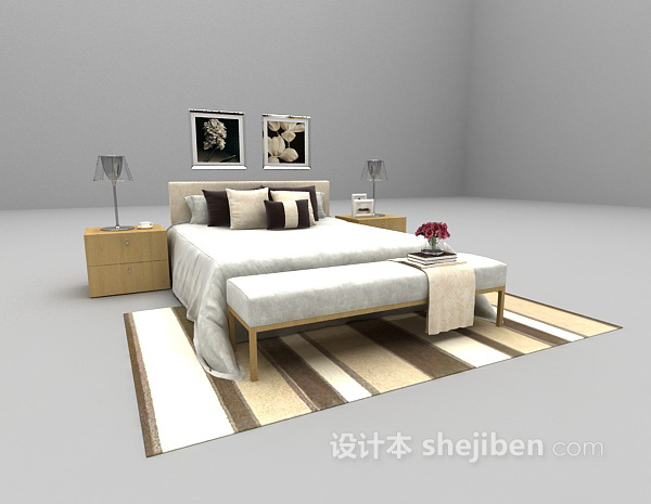现代风格木质家庭床3d模型下载
