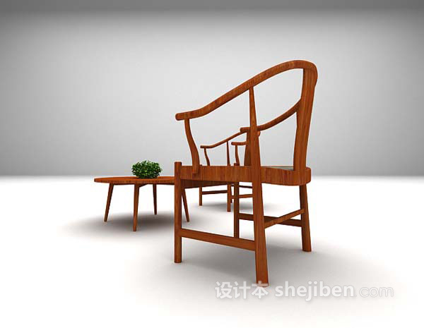 设计本中式木质桌椅组合3d模型下载