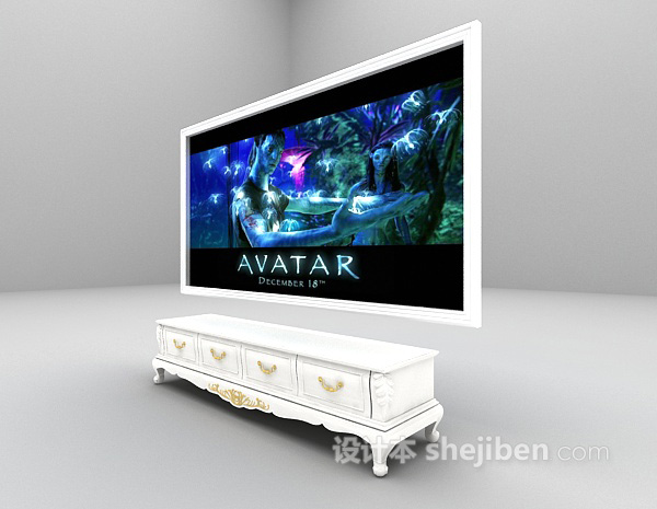 欧式风格白色欧式电视柜3d模型下载