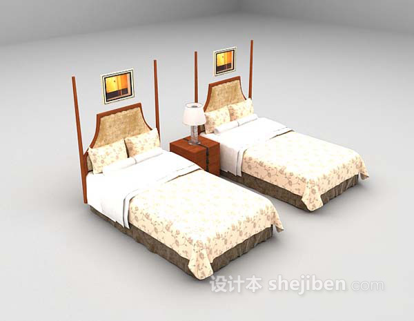 现代风格酒店单人床组合3d模型下载