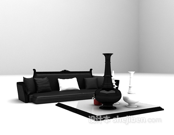 免费黑白组合沙发3d模型下载