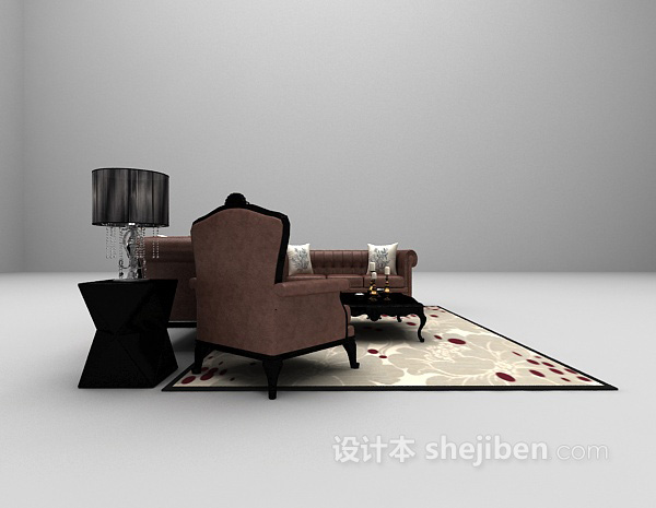 欧式风格皮质欧式沙发3d模型下载