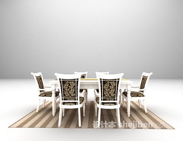 欧式白色餐桌3d模型下载