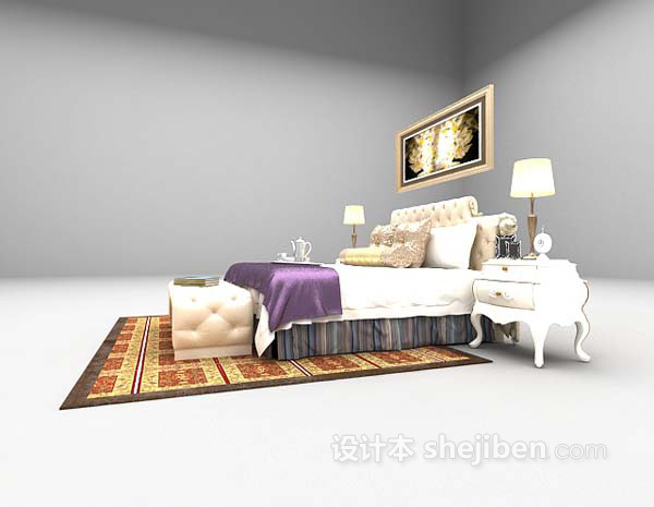 设计本欧式白色床免费3d模型下载