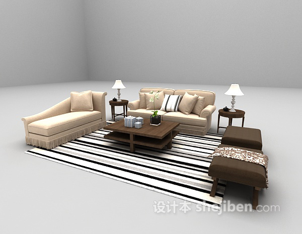 设计本现代浅色组合沙发欣赏3d模型下载