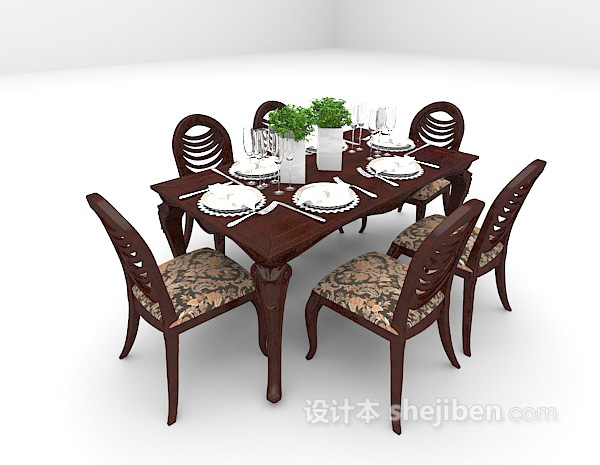 欧式风格家庭6人餐桌3d模型下载
