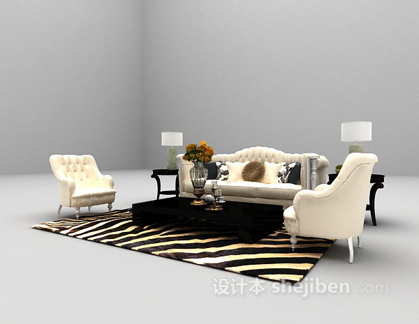 免费欧式白色沙发3d模型下载