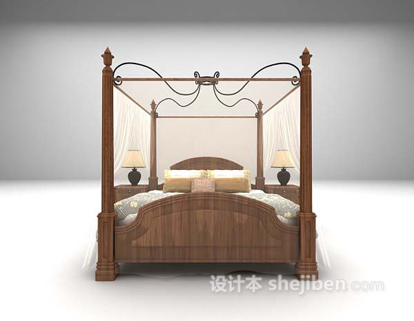 木制床欣赏3d模型下载