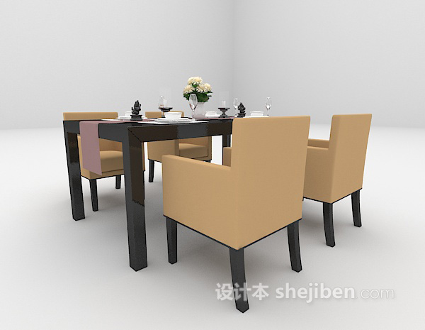 现代风格现代木质餐桌3d模型下载