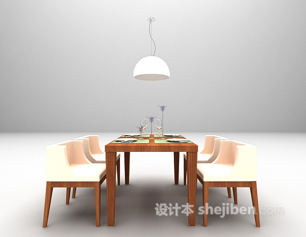 现代木质餐桌3d模型下载