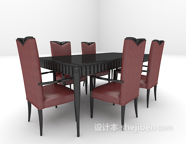 欧式风格欧式棕色木质餐桌免费3d模型下载