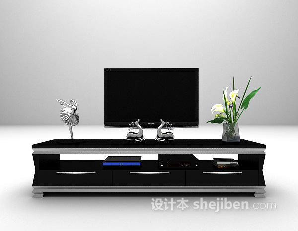 黑色简易电视柜3d模型下载