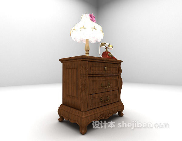 欧式风格实木欧式床头柜3d模型下载