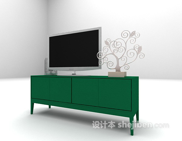 免费绿色电视柜3d模型下载