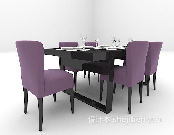 现代风格现代黑色餐桌欣赏3d模型下载