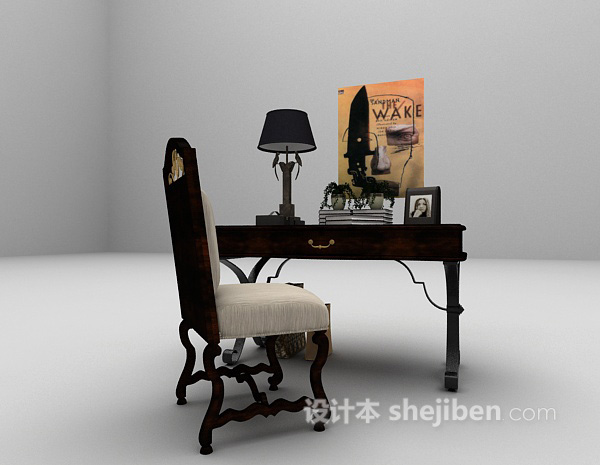免费欧式古典书桌椅组合3d模型下载