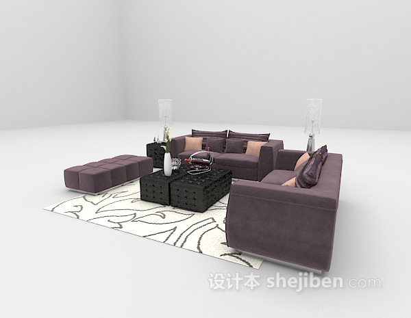 设计本现代紫色沙发3d模型下载