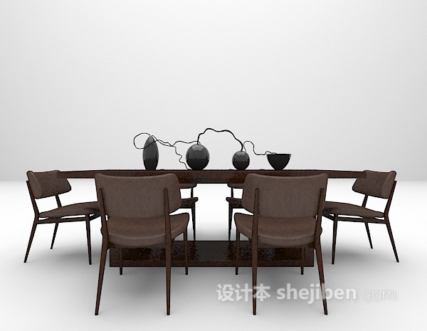 棕色木质桌椅3d模型下载