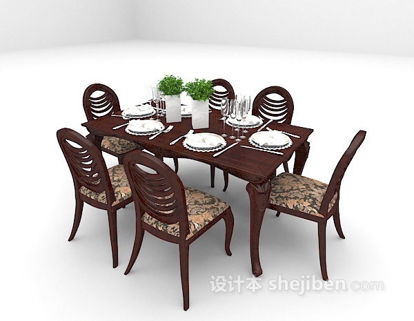 免费家庭6人餐桌3d模型下载