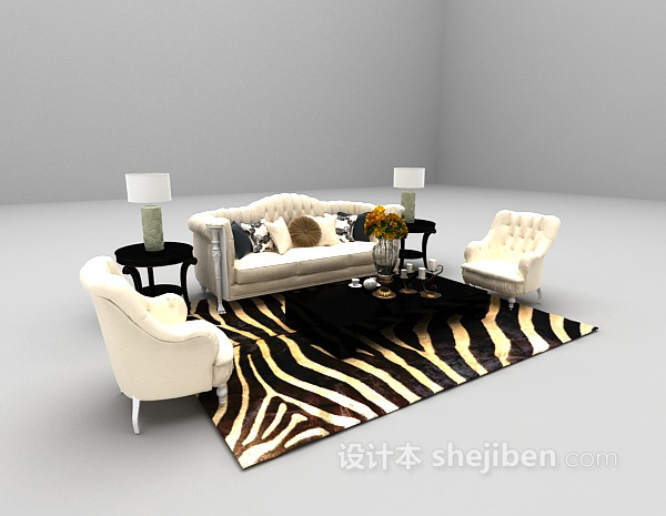 欧式风格欧式白色沙发3d模型下载