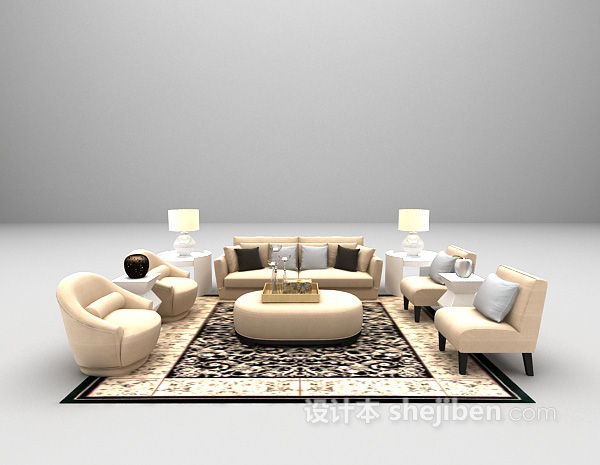 简欧风格组合沙发3d模型下载