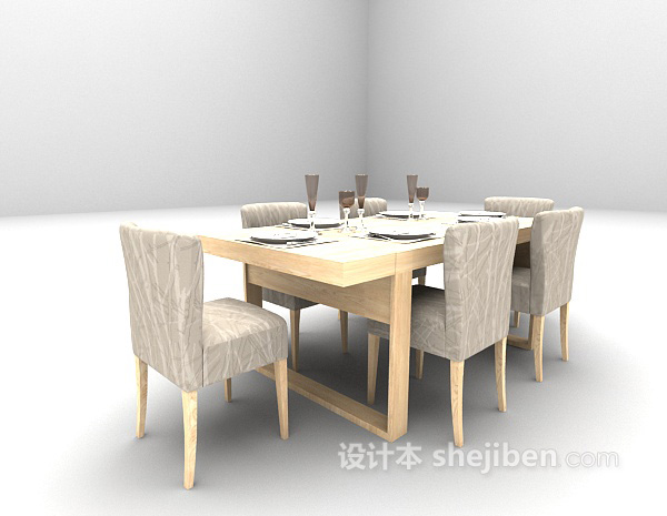 现代风格木色餐桌免费3d模型下载