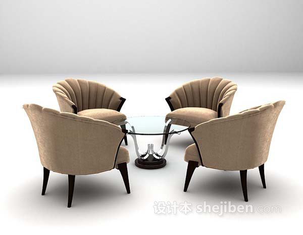 设计本欧式布艺桌椅组合3d模型下载
