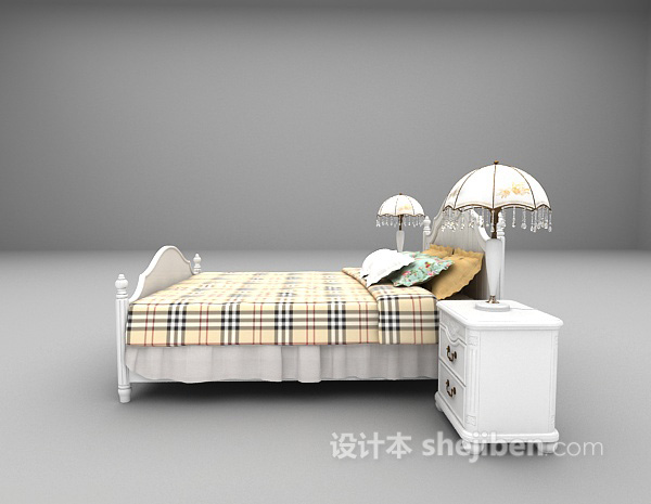 设计本白色木质床3d模型下载